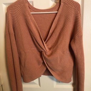 blush pink cropped crossed sweater